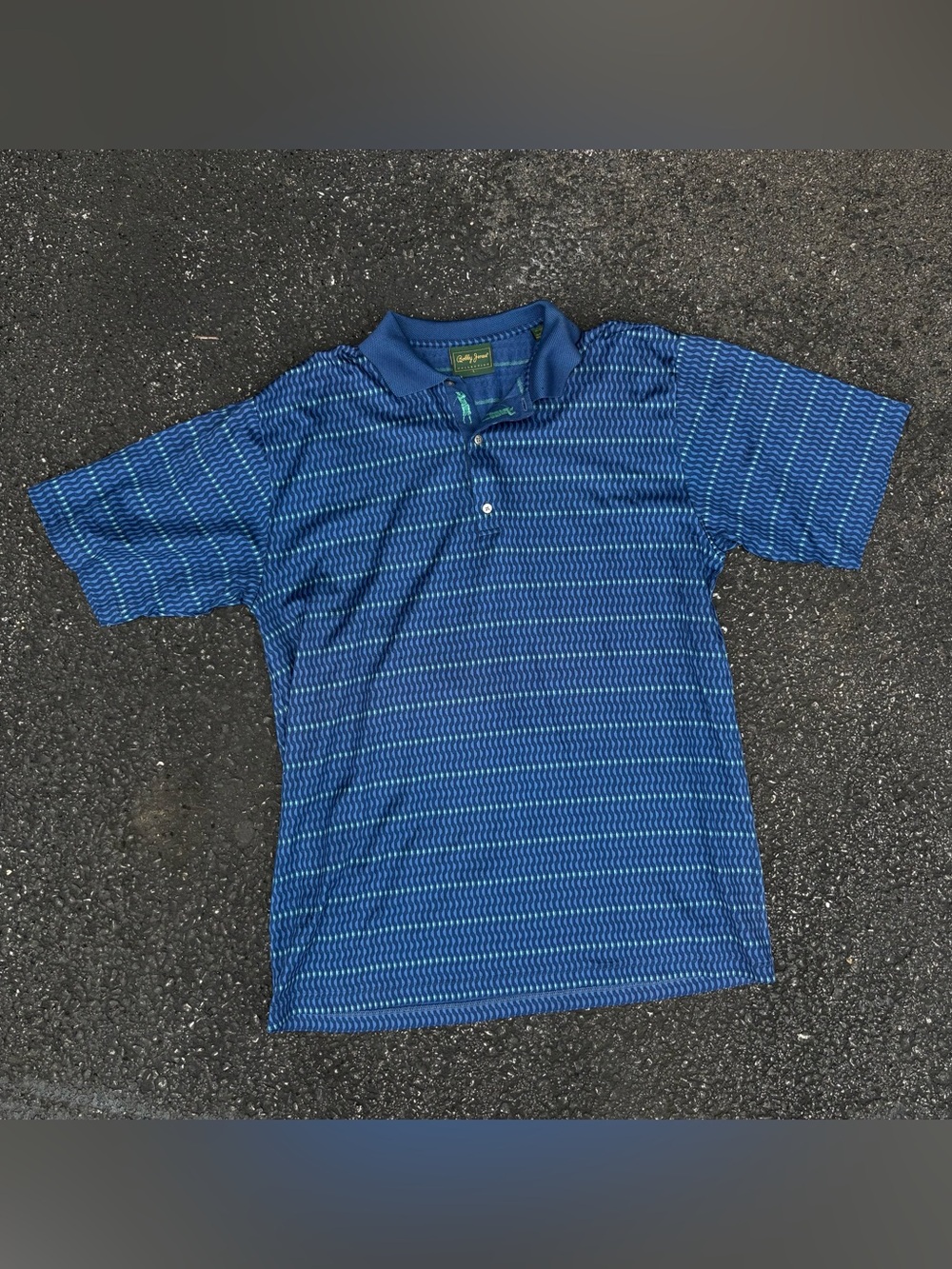 Vintage Bobby Jones Collection Mens L Blue Striped Polo Short Sleeve Shirt USA
